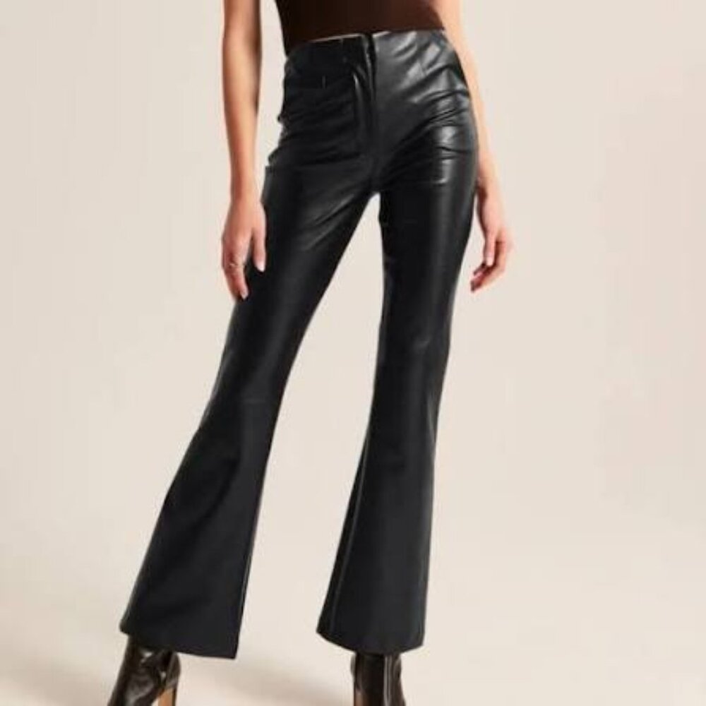 Abercrombie High Rise Flare Vegan Leather Pants